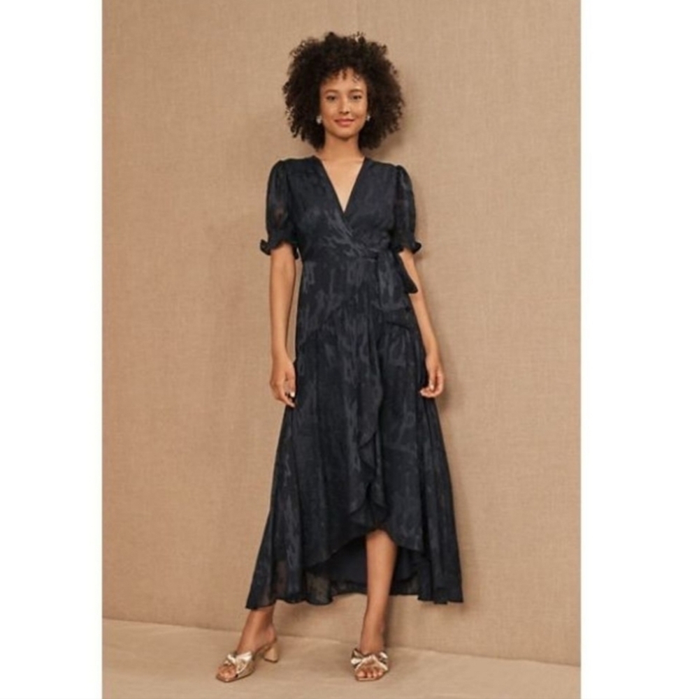 Anthropologie Hutch for BHLDN Biscayne Dress in Navy XS Wrap Midi - Picture 2 of 13